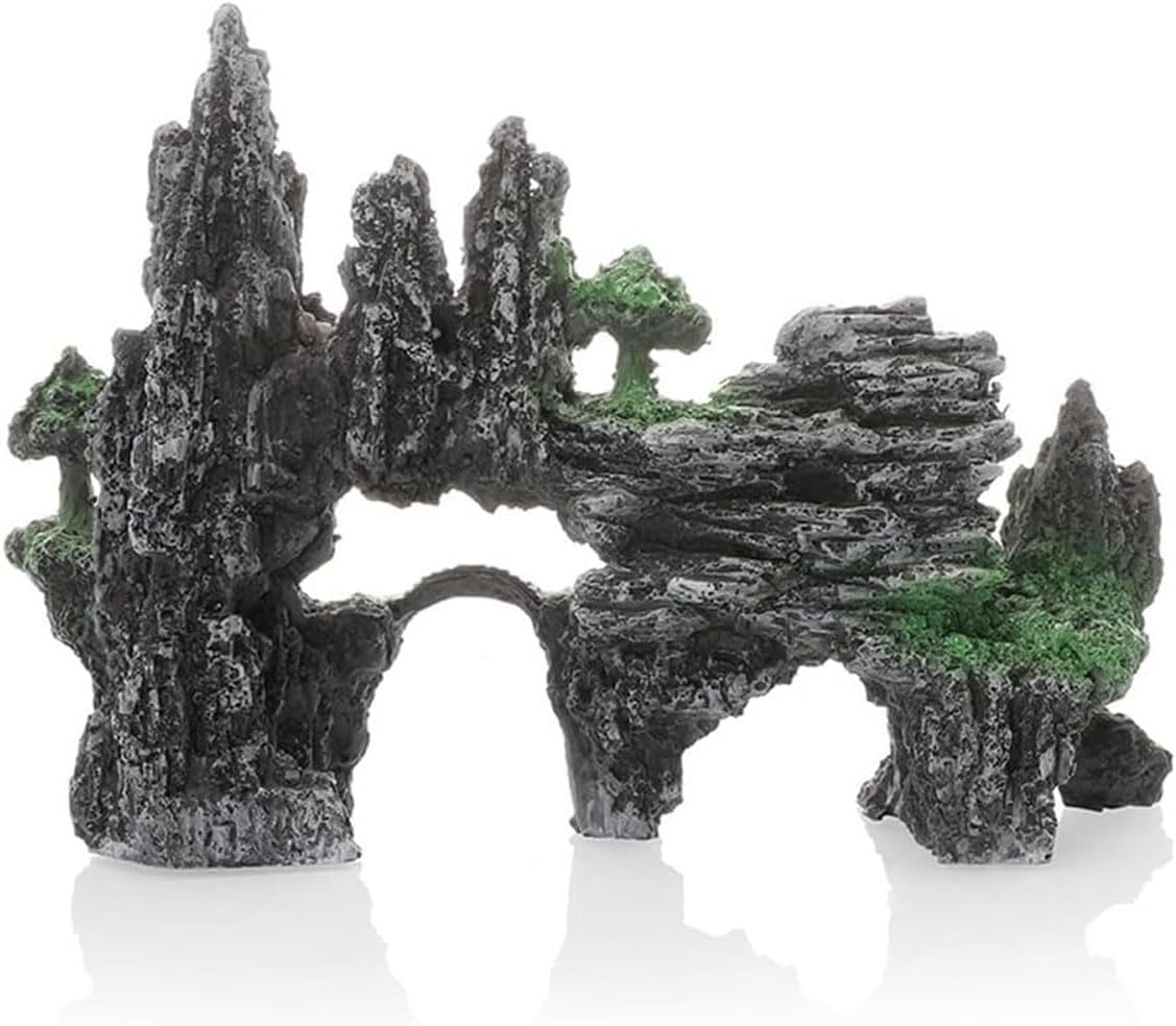 AIMALL Realistic Aquarium Landscape Decoration, Moss-Covered Rock Cave Mountain Tree, Fish Tank Stone Ornament, Dimensions: 9.05In X 6.29In X 3.15In image number 6