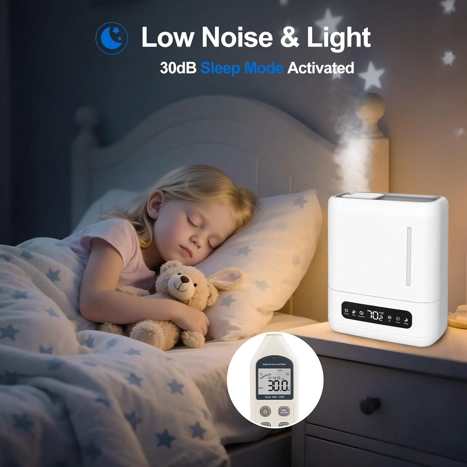 Oolong 4L Air Humidifier for Large Rooms - Top Fill, Remote Control, Quiet Sleep Mode, Adjustable Humidity for Baby Nursery, Bedroom image number 6