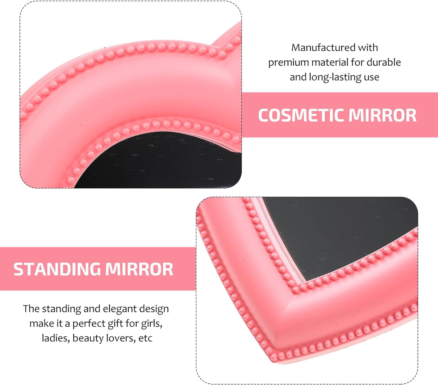 MALUGOGO Heart Shape Makeup Mirror Standing Wall-Mounted Cosmetic Vanity Desktop Mirror for Bedroom Bathroom Decor