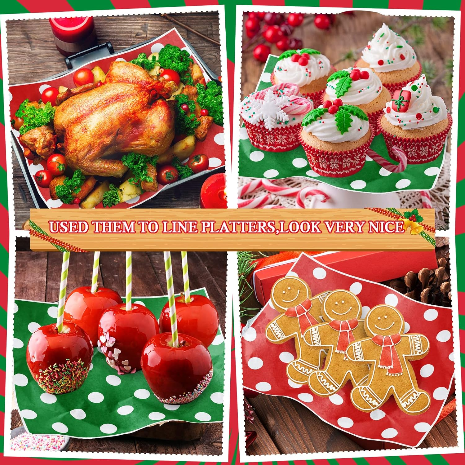 250 Sheets Christmas Wax Paper Sheets for Food Sandwich Wrapping Paper Wax Paper Cookie Food Liners Colored Candy Wax Baking Grease Proof Holiday Wrapping Papers for Christmas image number 2