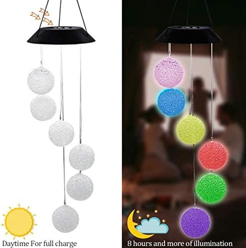 Mortime LED Solar Crystal Ball Wind Chime, 25" Mobile Hanging Wind Chime for Home Garden Decoration, Automatic Light Changing Color (Crystal Ball) - Automatic Color Change image number 2