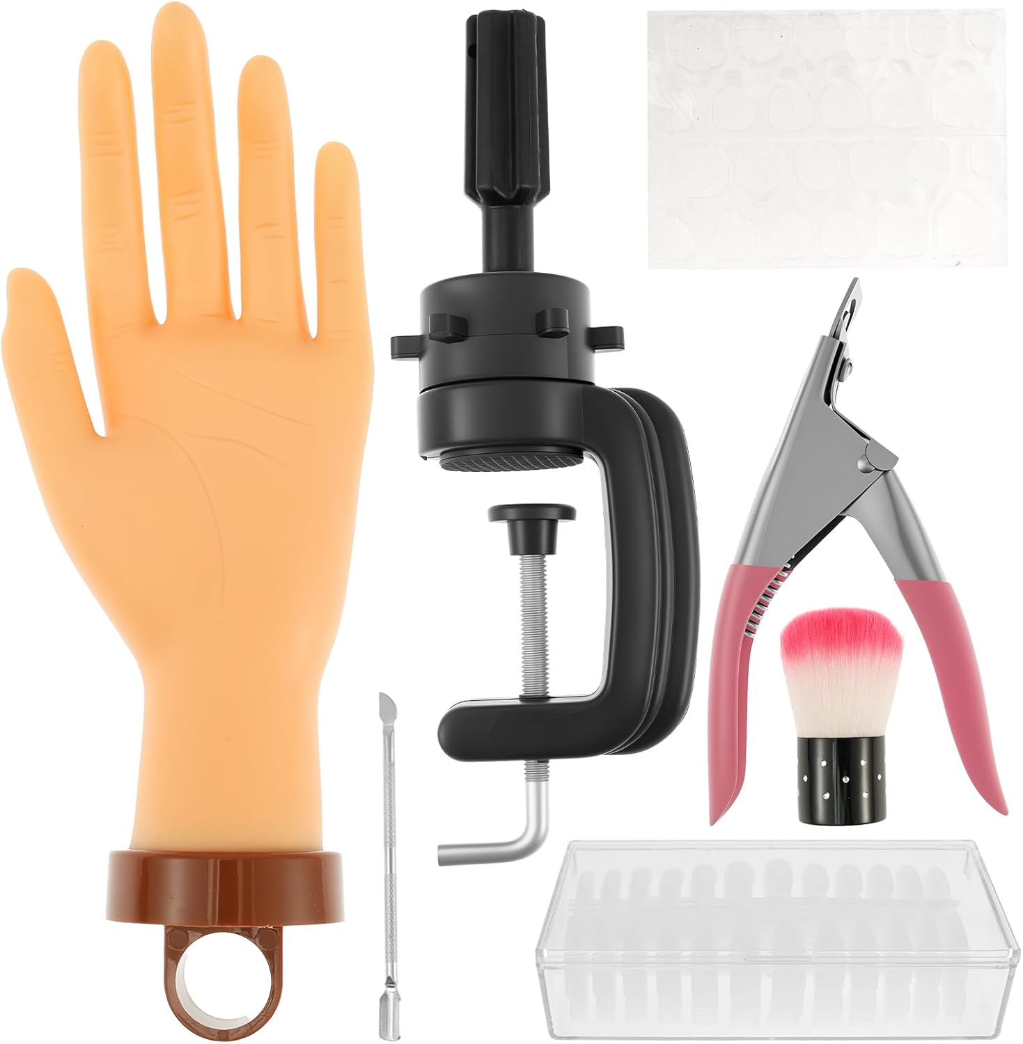 Nail Practice Hand with Clamp Holder Bendable Nail Training Hand Portable Manicure Practice Kit Practical Manicure Training Kit Fit for Manicurist Home(1Set)