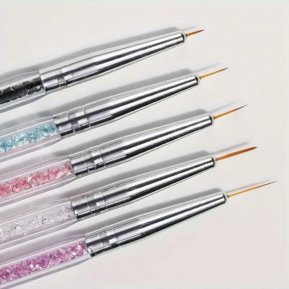 5 PCS Nail Art Brushes,Double Ended Nail Art Liner Brush, Nail Dotting Painting Drawing Pens, Double Ended Dotting Tools Set, Pull Line Painted Pen Nail Dotting Tools Set for DIY Nail Art Designs image number 2