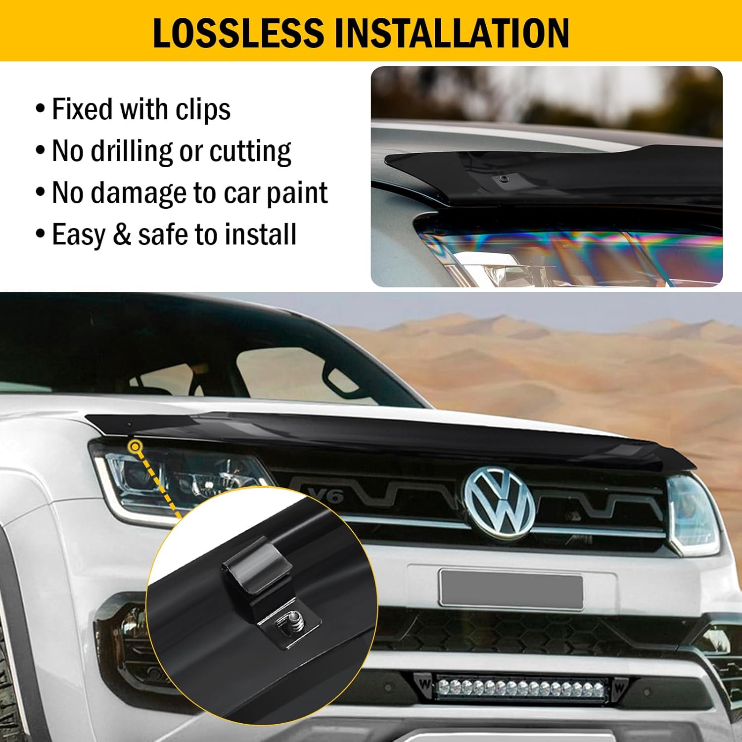 SUERAUTO4X4 Bonnet Protector for VW Volkswagen Amarok 2H 2009-2022 Accessories, Tinted Black Injection Front Bonnet Stone Guard Hood Protector Trim Cover Ute Car Exterior image number 5
