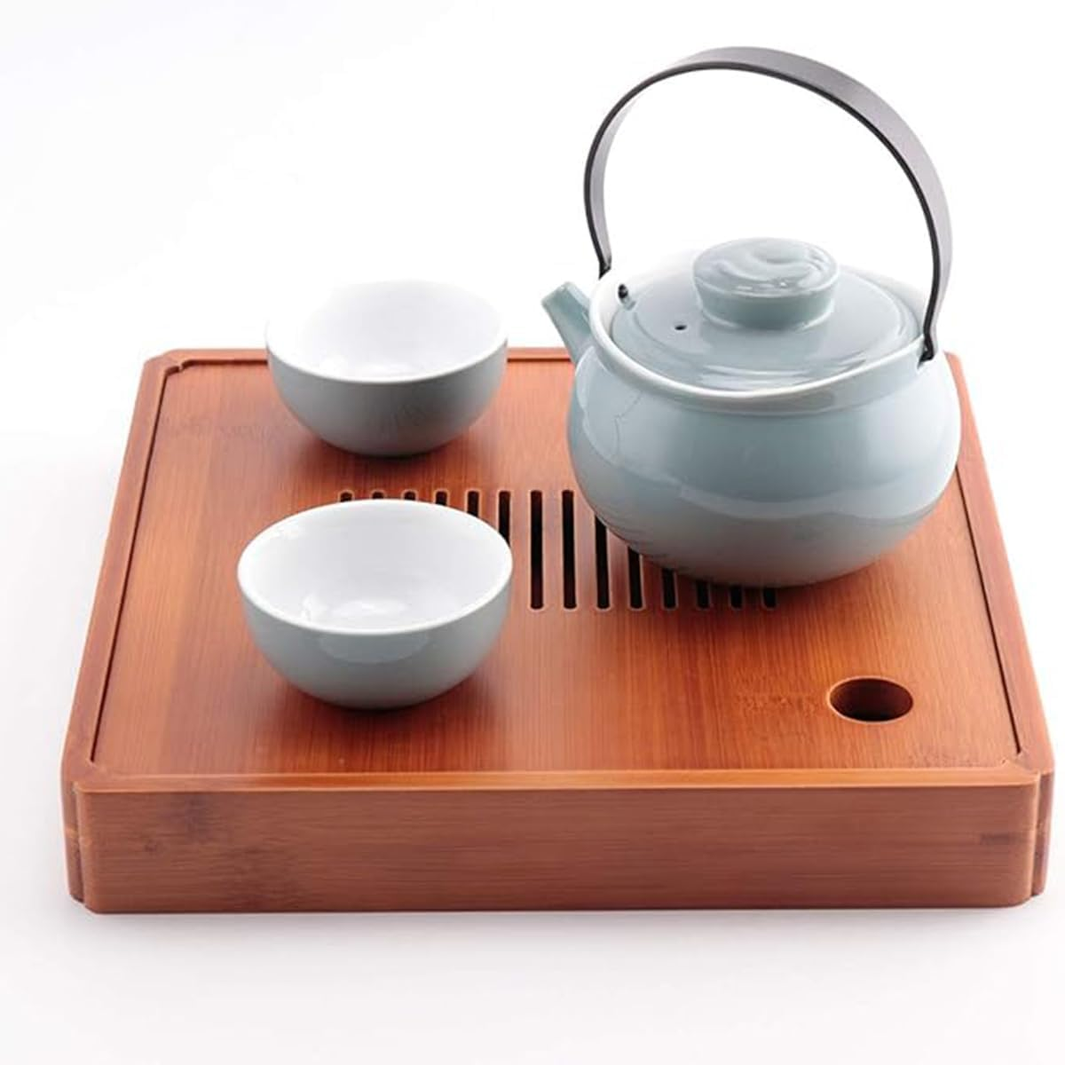 AIMALL Square Bamboo Tea Tray 9X9X1.4In Solid Wood Kung Fu Tea Set Tray for Storing Water and Serving, Durable Exquisite Design for Small and Large Tea Tables