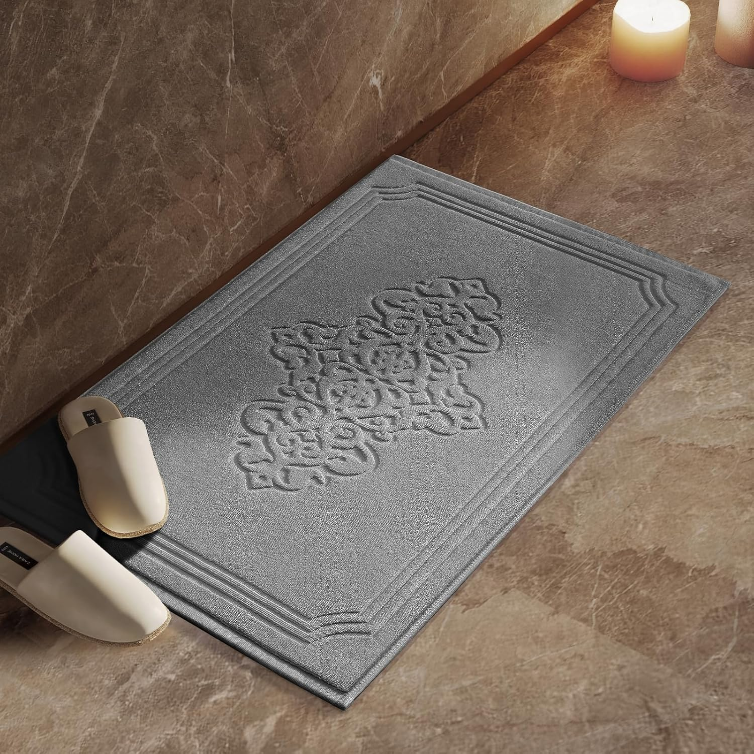 Luxury Bath Mats Set of 2 50 X 80Cm Extra Large Premium Combed Cotton Super Soft & Absorbent Bathroom Floor Towels Hotel Quality Machine Washable (Not Bath Rug) (Gray) image number 2