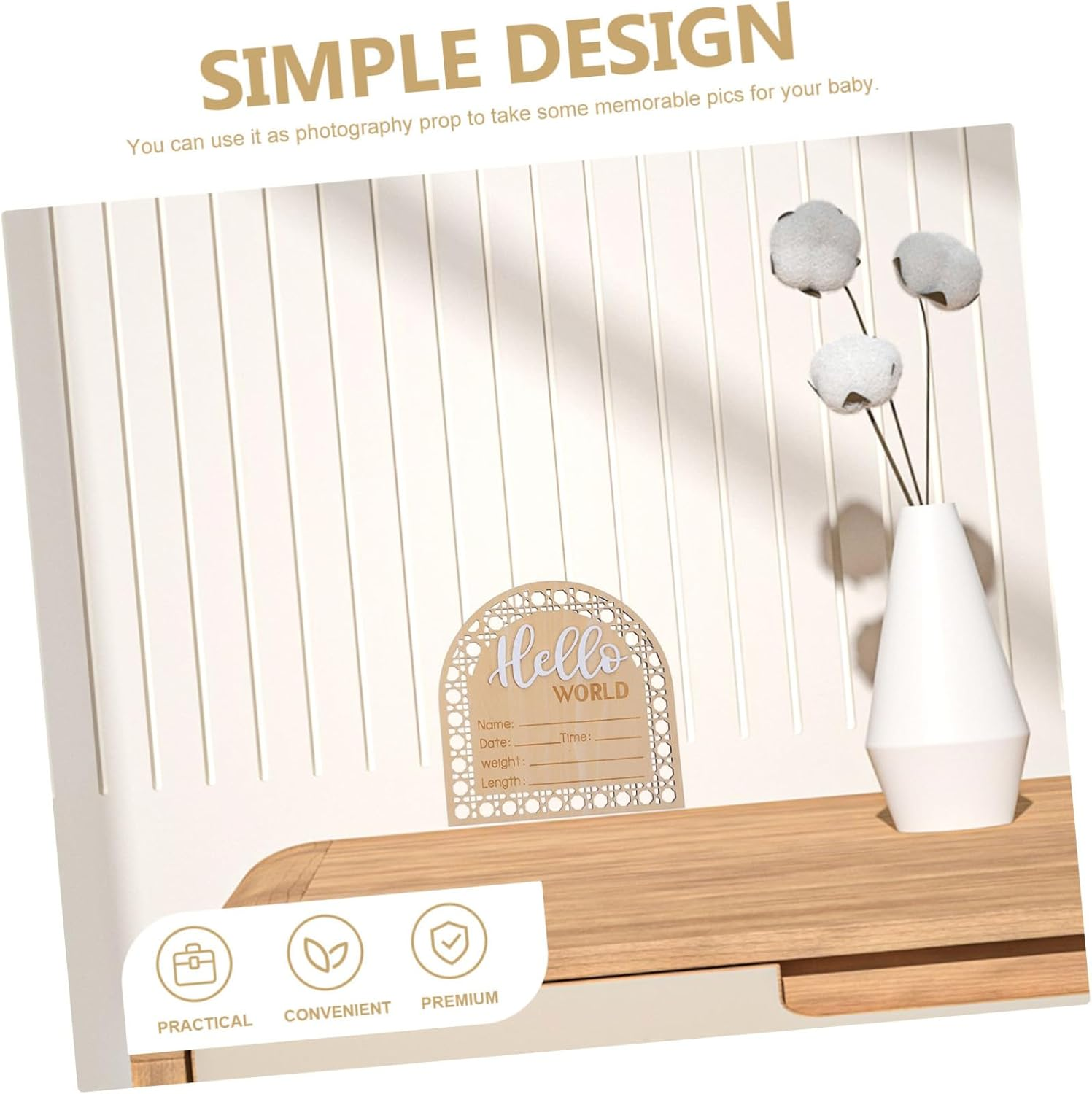 Wooden Infant Birth Announcement Sign Baby Welcome Board Nursery Name Plaque Smooth Surface Newborn Baby Announcement 2Pcs Set image number 1