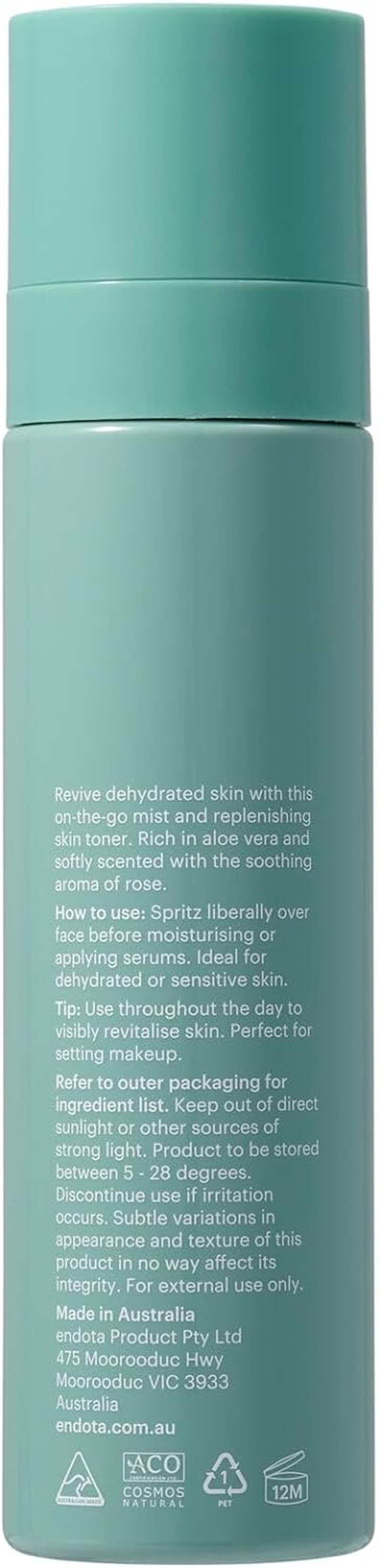 Endota Organics Hydrate Me Mist with Hyaluronic Acid 150 Ml, a Rose-Infused Facial Mist to Boost Your Skin and Your Spirits. image number 2