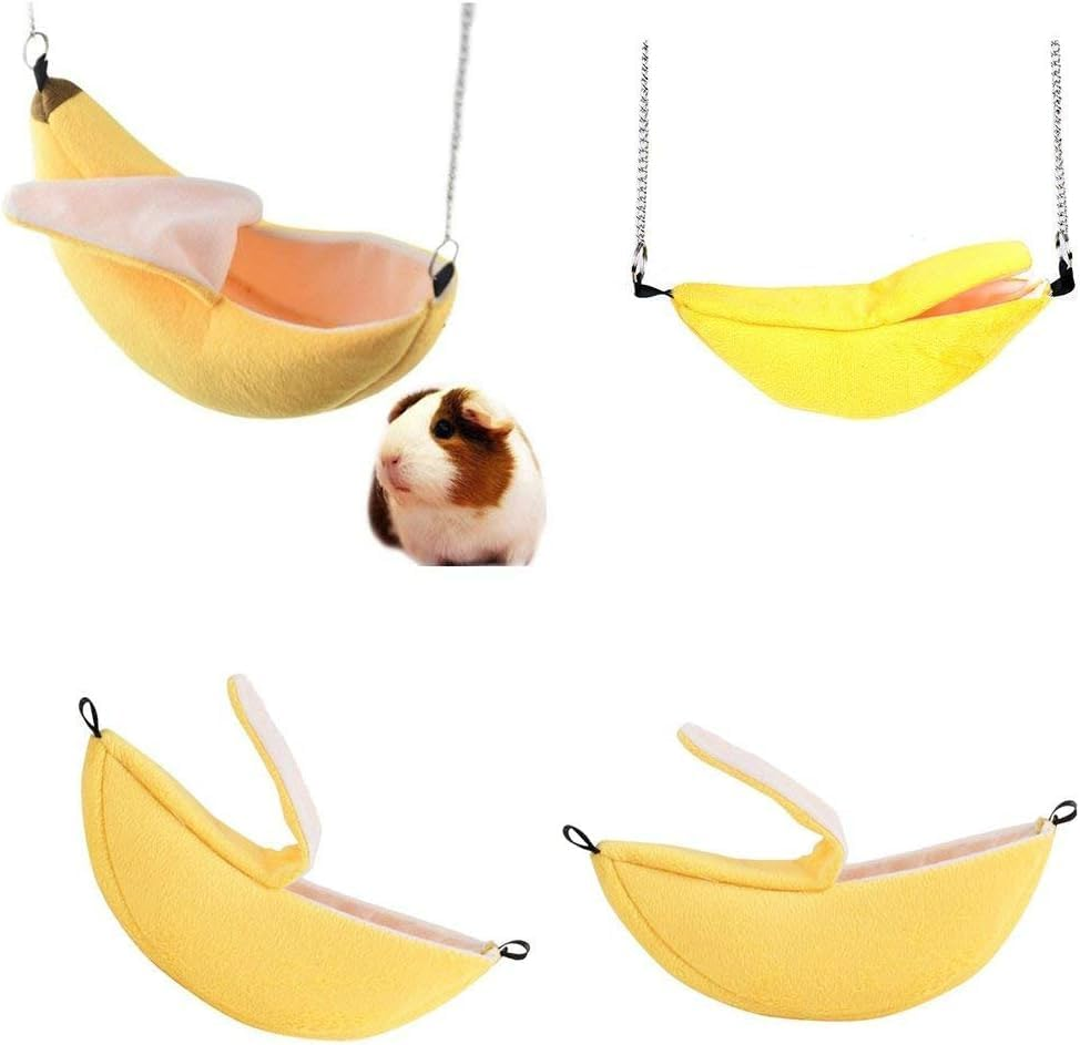 Banana Bed Hammock for Small Animal Warm, Cage for Hamster Small Bird Pet Hanging Swing Bed (Yellow, One Size)