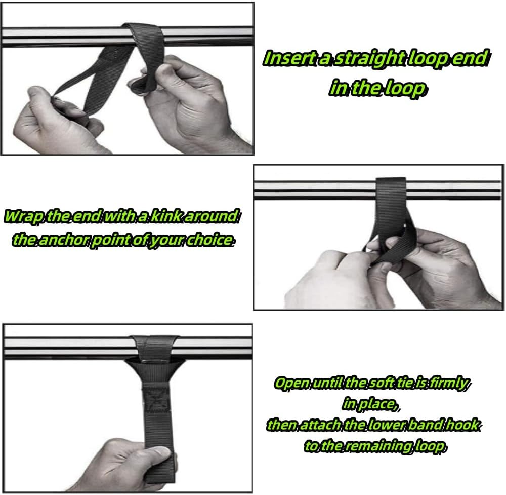 FUNNTY 6 Article Black Soft Loop Tie down Straps - Loops for Securing ATV, UTV, Motorcycles, Scooters, Dirt Bikes, Lawn & Garden Equipment Black Soft Loops image number 5