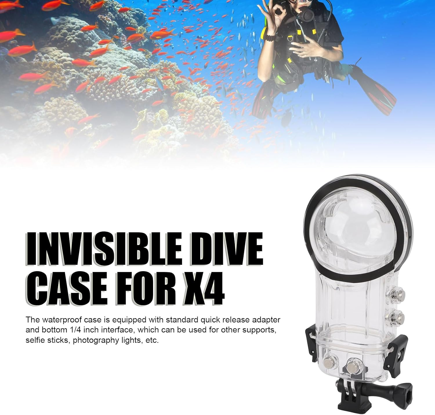 164Ft Invisible Dive Case for Insta 360 X4, IPX8 Waterproof Housing Case, Underwater Protective Shell, with Bracket Accessories image number 5