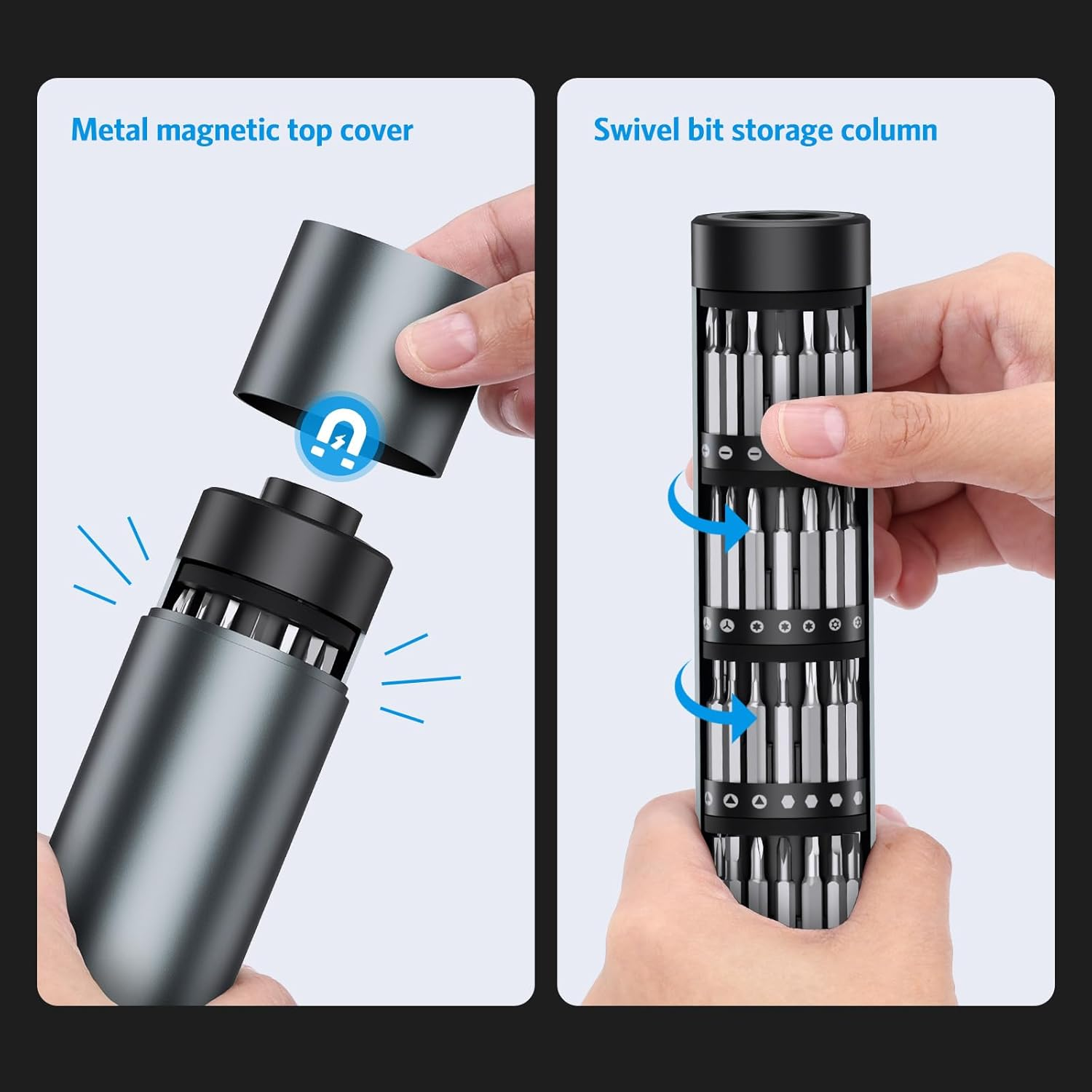 AMIR Mini Electric Screwdriver, 62-In-1 Precision Screwdriver Set with 60 Magnetic Precision Bits, 3 Torque Settings, Magnetic Storage, Repair Tool Kit with 3 LED Lights for Phone, Camera, PC, Watch image number 5