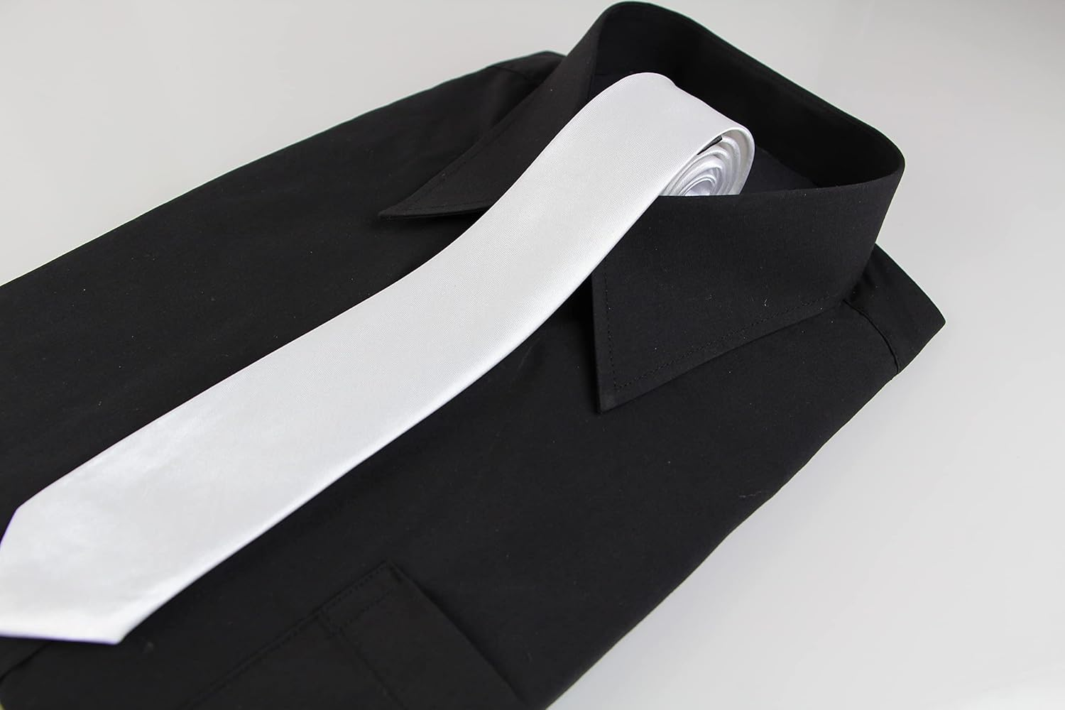 Mens White 5Cm Skinny Plain Neck Tie image number 4