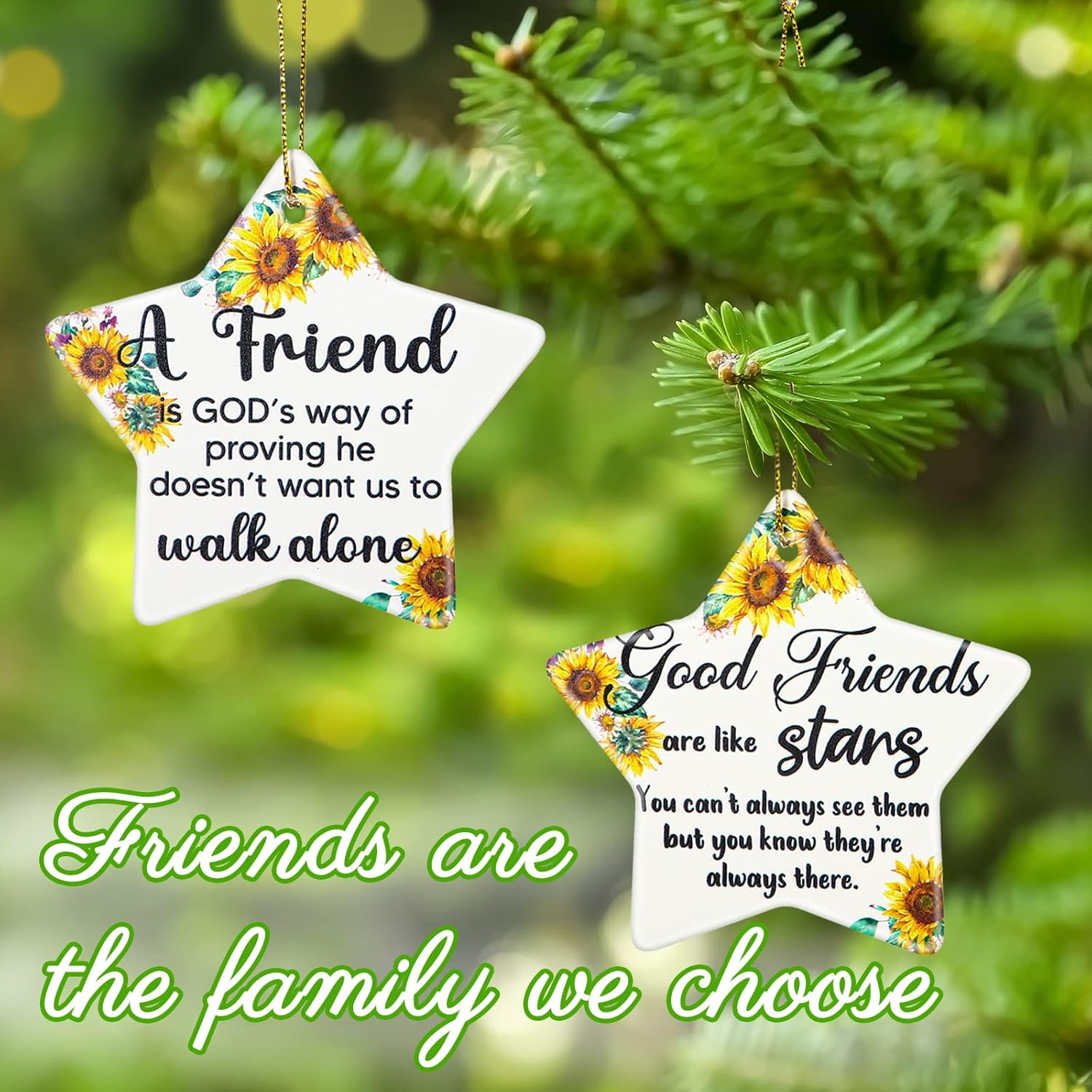 Youyole 5 Pieces Christmas Friendship Gifts Ceramics Ornament Tree Ornaments Best Friend Inspirational Gift Appreciation Keepsake Hanging Sign and Black Flannel Bag for Woman Birthday (Star) image number 6