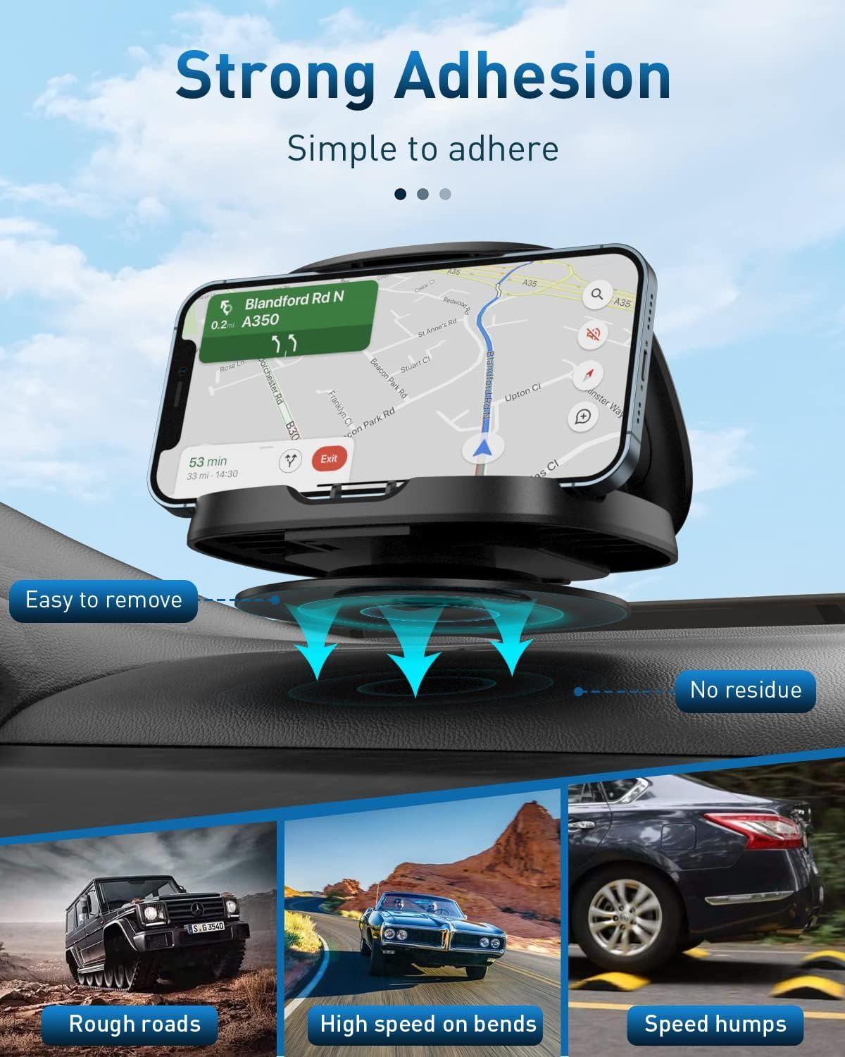 Car Phone Holder, 360&deg; Rotatable Phone Holder for Car Dashboard, Horizontal & Vertical Viewing Car Phone Mount，Washable Reusable Car Mobile Phone Holder, for Iphone Samsung Android Smartphones (Black - Red image number 5