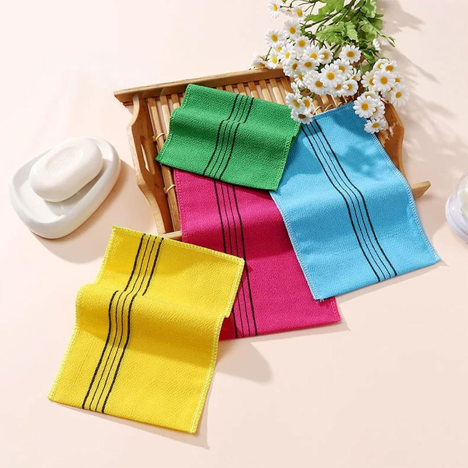 BGENHPON Korean Exfoliating Mitt Large Size 5 Colors Back and Body Exfoliating Washcloth for Removing Dry Skin Reusable Exfoliator for Smooth Skin (Mix 5) image number 3