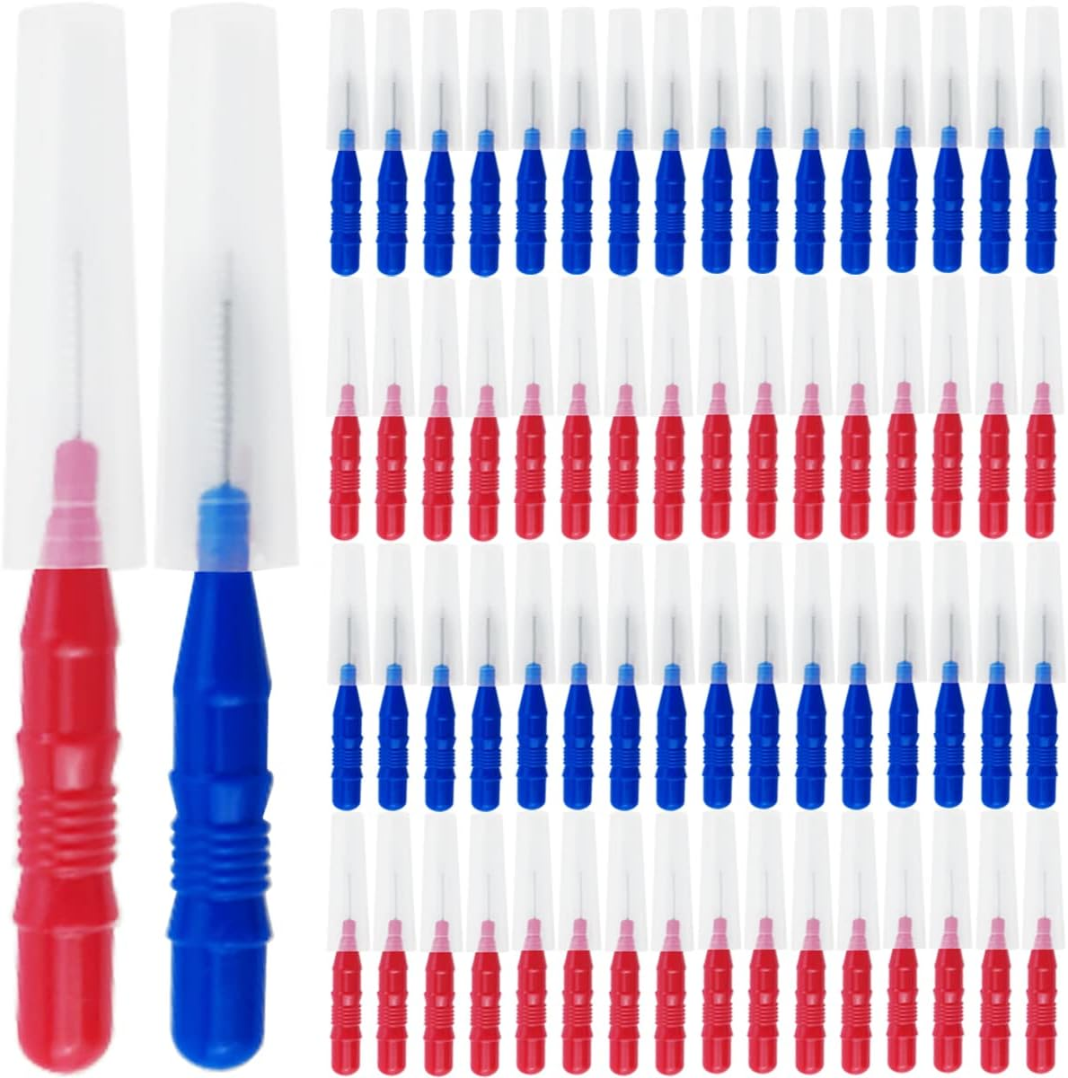 GXXMEI 100PCS Braces Dental Brush Flosser for Cleaner Interdental Brush Toothpick Dental Tooth Flossing Head Oral Dental Hygiene Toothpick Cleaners Cleaning Tool (Red and Blue) image number 4