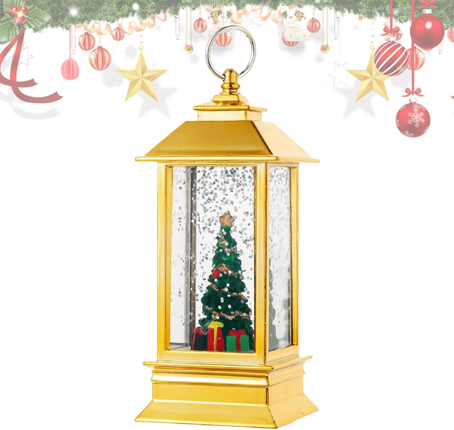 Christmas Snow Globe Lantern, LED Vintage Snow Crystal Ball Lantern Night Light, Christmas Lantern Lights, Portable Night Light Snow Globe for Gate, Yard, Garden, Patio image number 1