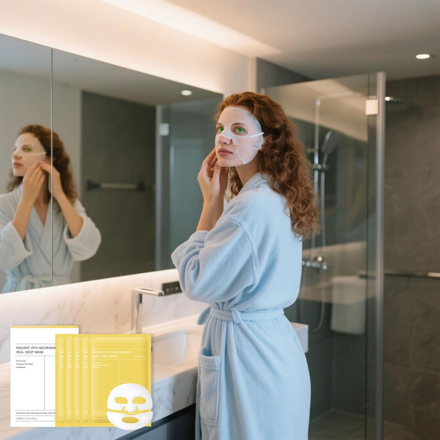 4 Pcs Collagen Face Mask,Nighttime Moisturizer,Bio Collagen Face Mask,Overnight Face Mask,Face Mask Skincare, Improves Facial Elasticity and Moisturization(Yellow) image number 6