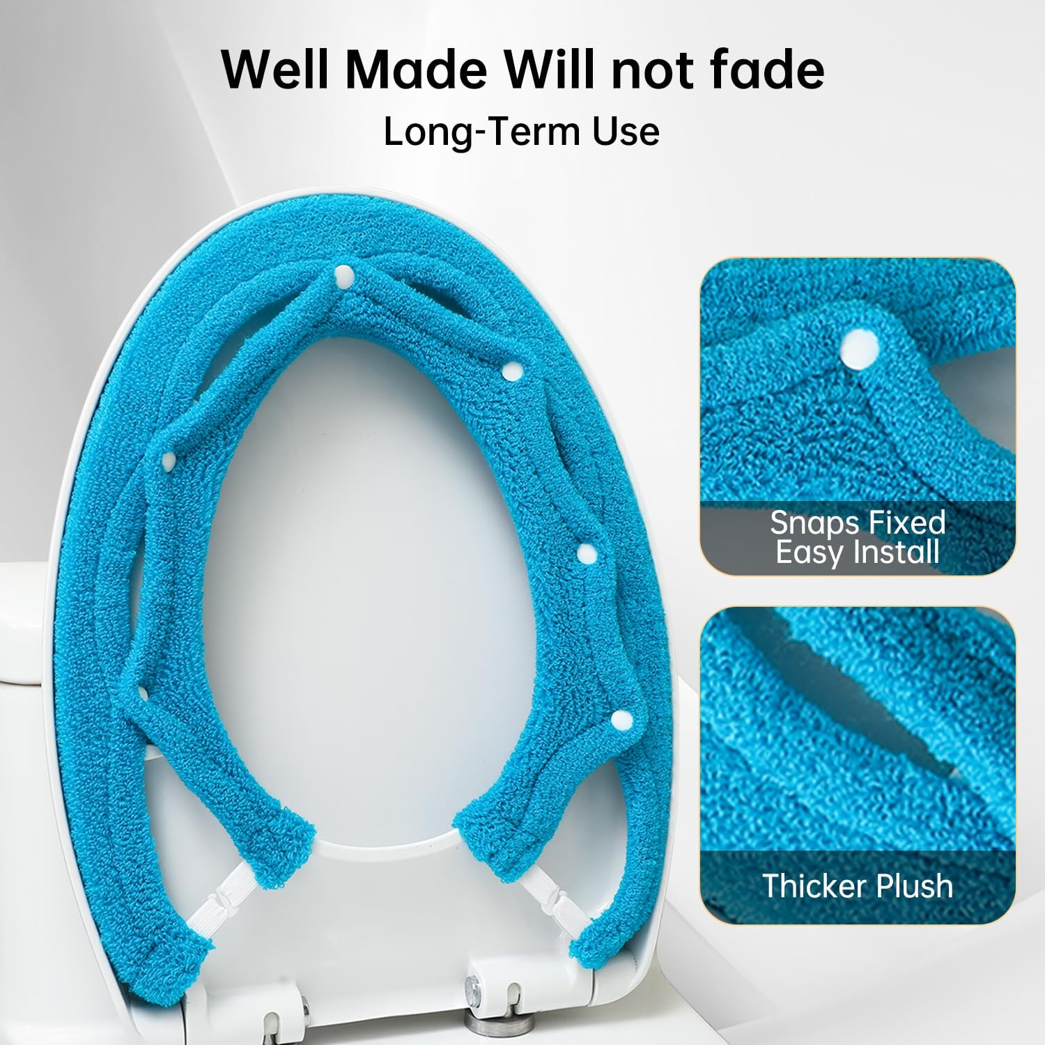 Toilet Seat Cover,Bathroom Soft Thicker Warmer with Snaps Fixed Stretchable Washable Fiber Cloth Toilet Seat Covers Pads Easy Installation& Cleaning (Sky Blue) (MTD21A) image number 6