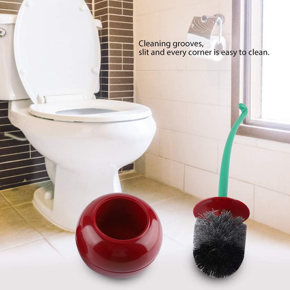 Cherry Shape Toilet Brush and Holder Set, Sturdy Bristles, Portable Canister, Durable, Cherry Design Curve Handle (Dark Red) image number 3