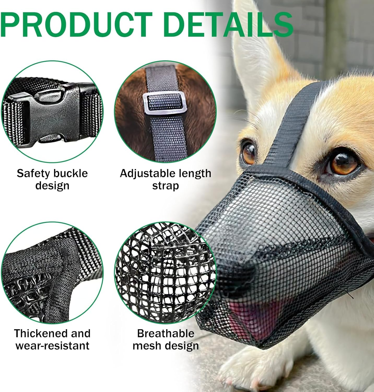 Muzzle for Dogs, Adjustable Puppy Muzzles, Breathable Pet Mask, Dog Training with Adjustable Shoulder Strap and Buckle, Muzzle for Small, Medium, Large Dogs (L) image number 5
