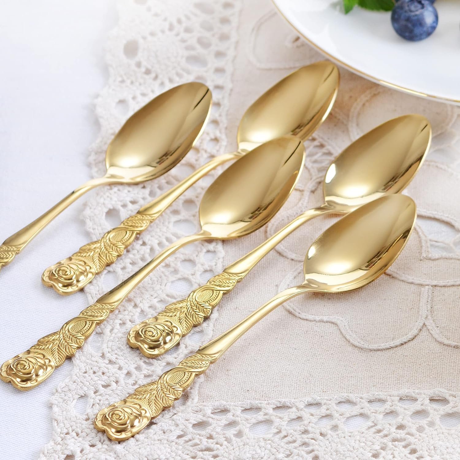 GR&Auml;WE Coffee Spoons Set of 6 Stainless Steel Rose Design Gold image number 2