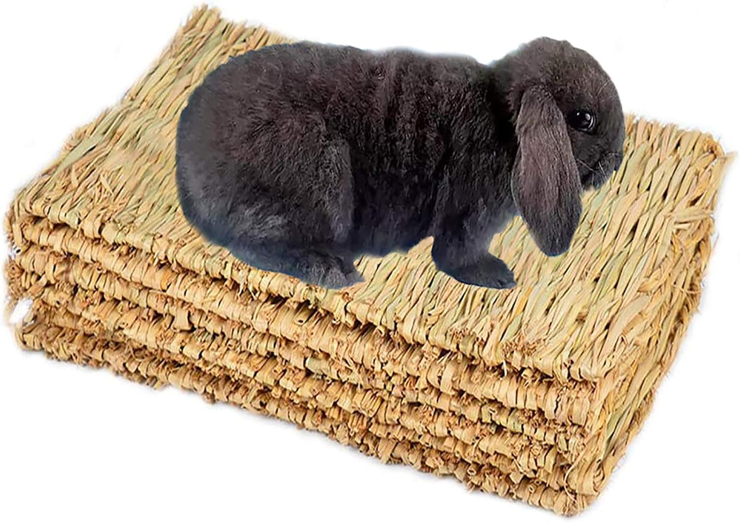PINVNBY Natural Grass Woven Mat Small Animal Bedding Nest Guinea Pig Chew Toy for Parrot Rabbit Bunny Hamster Rat 6 PCS image number 1