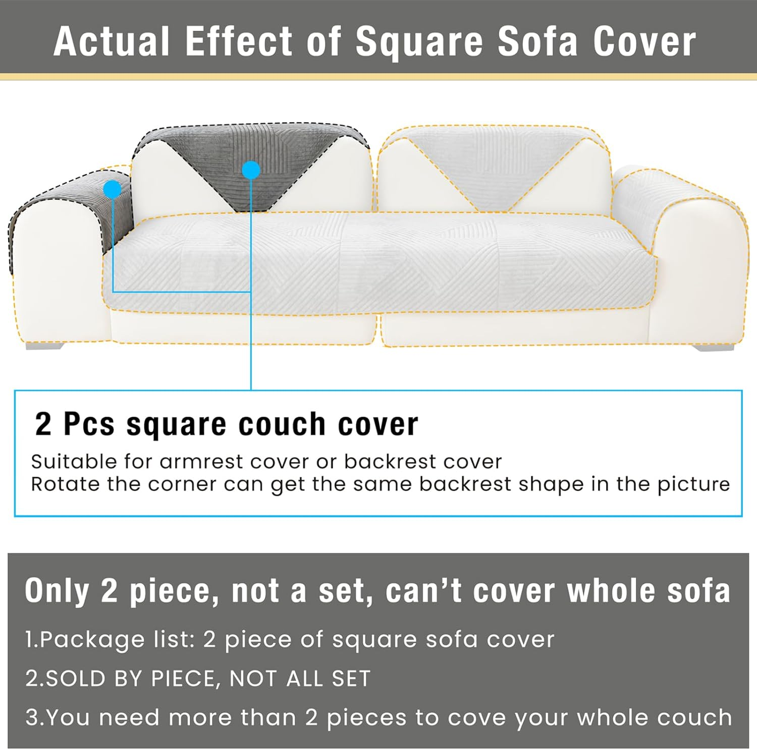 TEWENE, Armrest Cover Sectional Couch Cover Velvet Sofa Cover Anti-Slip L Shaped Couch Cover Sectional Sofa Cover for Dogs Couch Cover 2 Cushion Couch Cover for Sofa 3 Seats, 2 Pcs 28''X28'' Size image number 2