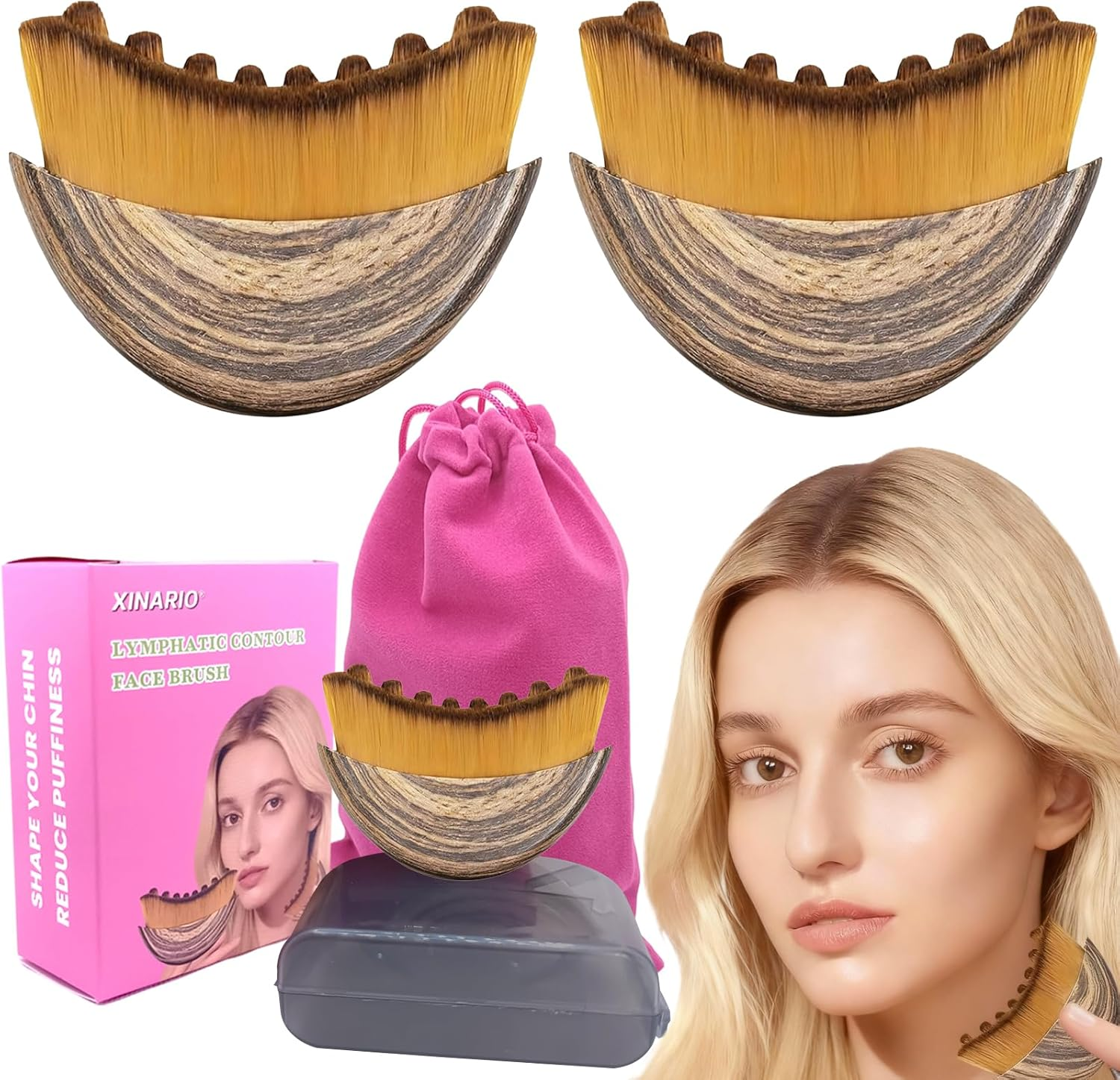 XINARIO Lymphatic Contour Face Brush &ndash; Manual Lymphatic Drainage Massager, Ergonomic Facial Cleansing Brush with Soft Bristles for Sculpting, Lifting & Glowing Skin, Perfect Skincare Tool & Gifts image number 3