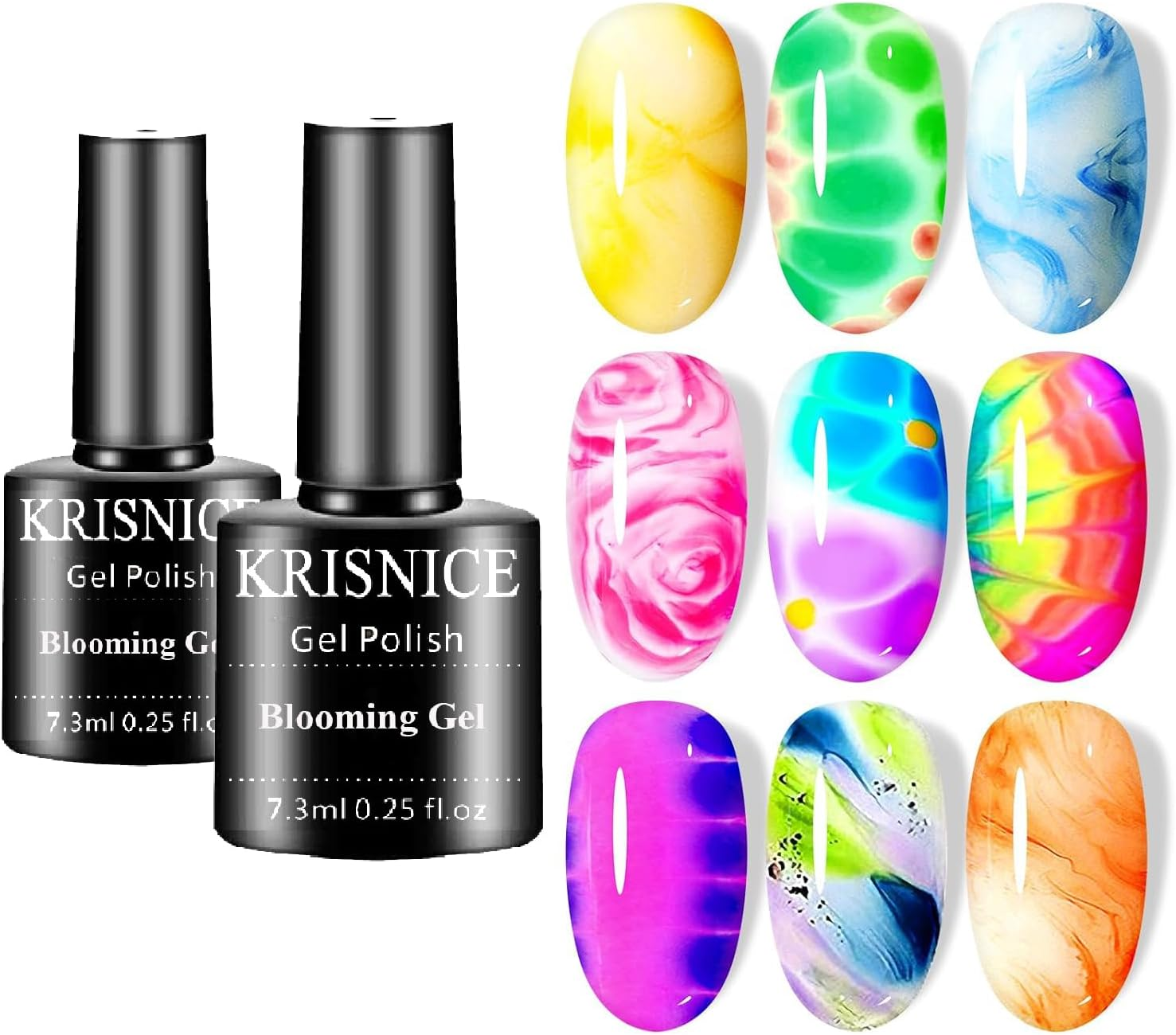 KRISNICE Nail Blooming Gel Clear Uv Led Blossom Gel Polish for Spreading Effect Marble Natural Stone Watercolor Floral Print Soak off Nail Gel Diy Nail Art Design Manicure Women(Kyr2-001)