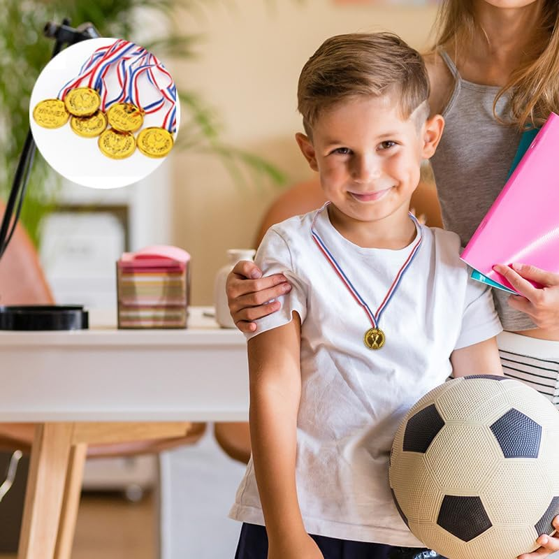 20Pcs Gold Medals， Award Medals with Neck Ribbon, Multi-Purpose Plastic Winner Trophies ， Bulk Pack for Competitions, Sports, and Ceremonies.(Trophy Style) image number 1