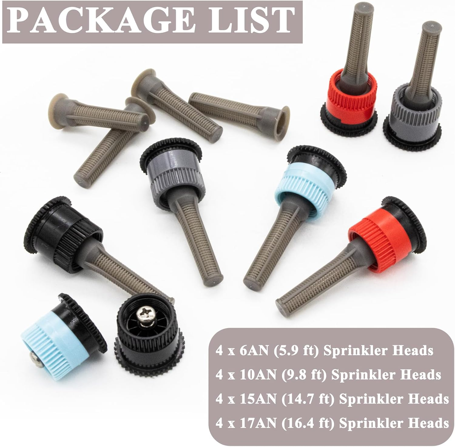 16Pcs Variable Arc Nozzle Replacement Pop up Sprinkler Heads for Hunter, Rainbird, Adjustable Irrigation Nozzle High Efficiency Orbit Pop-Up Sprinkler Heads for Garden Lawn (6AN, 10AN, 15AN, 17AN) image number 1