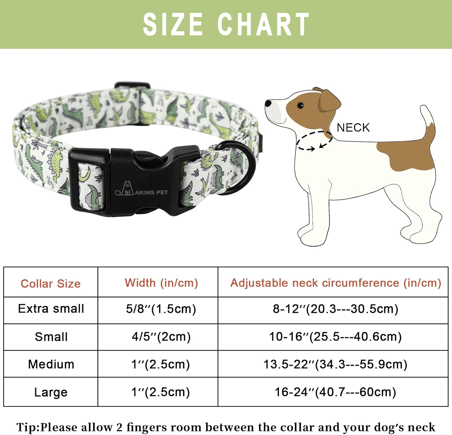 ARING PET Dinosaur Dog Collar-Cute Dog Collar for Small Dogs, Adjustable Comfortable Cotton Boy Dog Collars for Small Medium Large Dogs, Small