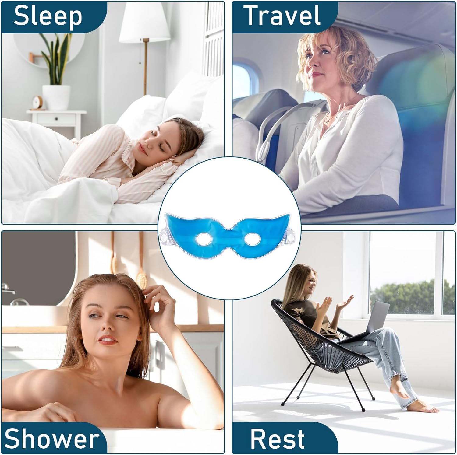 2 Pcs Gel Eye Mask, Reusable Cooling Hot Cold Compress for Puffy Eyes, Dark Circles, Headache & Migraine Relief, Ice Eye Mask for Sleeping, Stress & Sinus Pain Relief image number 6