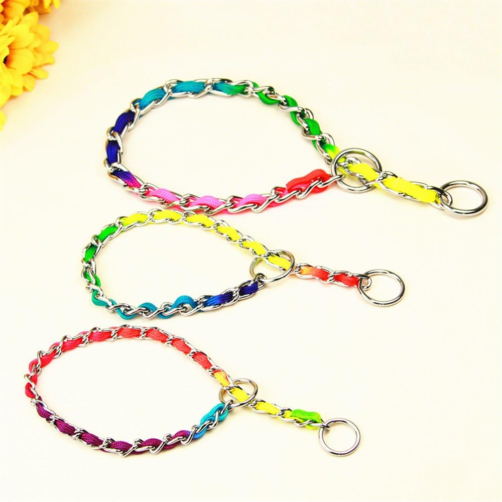 JWPC Rainbow Color Stainless Steel P Chock Metal Chain Training Dog Pet Collars Necklace Walking Training Pet Supplies for Small Medium Large Dogs,L image number 4