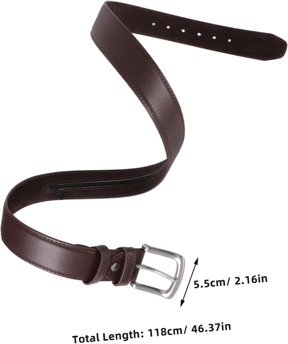 ADOCARN Wallet Belt for Men Travel Money Waist Pouch Zipper Pocket Belt for Men - Brown image number 3