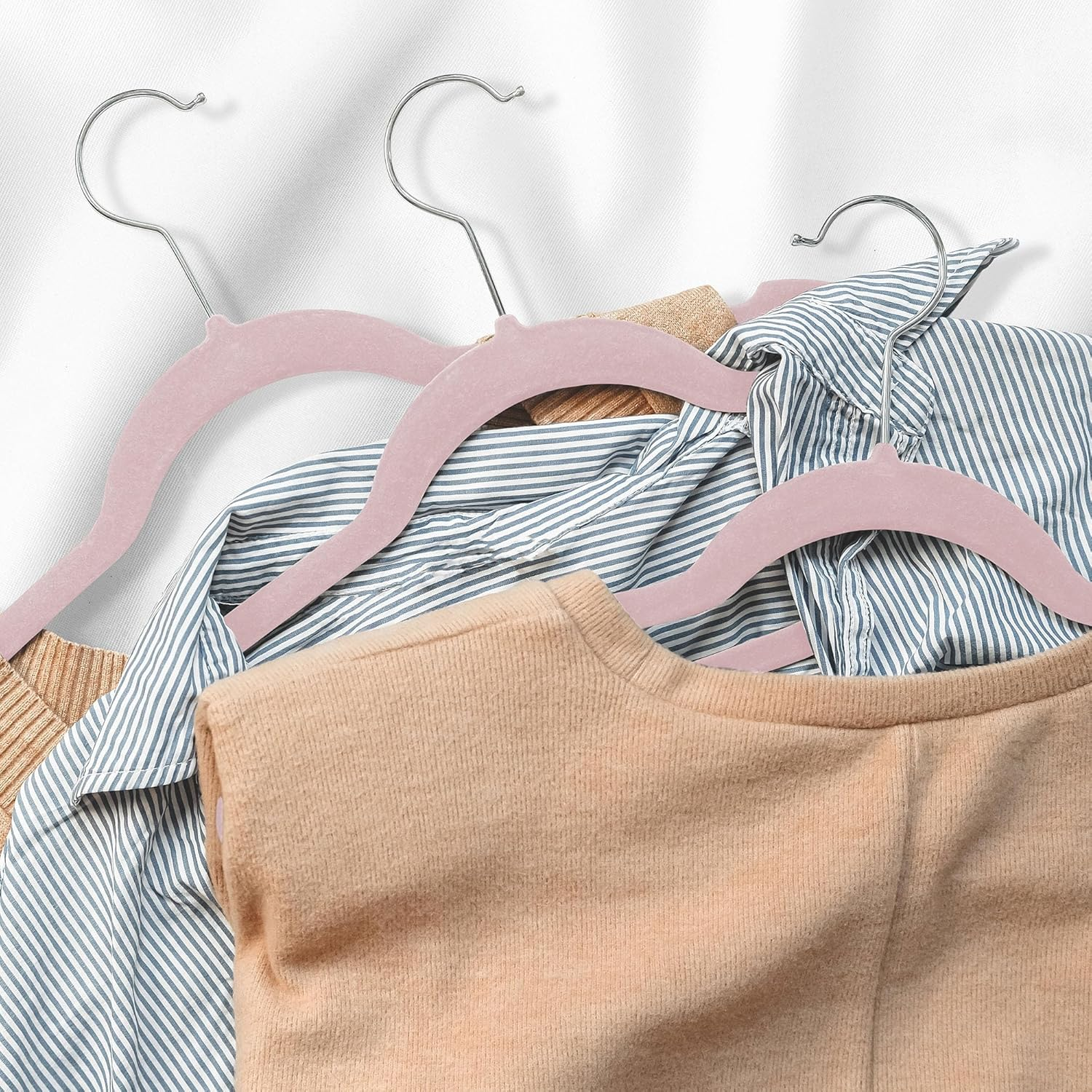Casafield 50 Velvet Kid'S Hangers - 14" Size for Children'S Clothes - Light Pink image number 3
