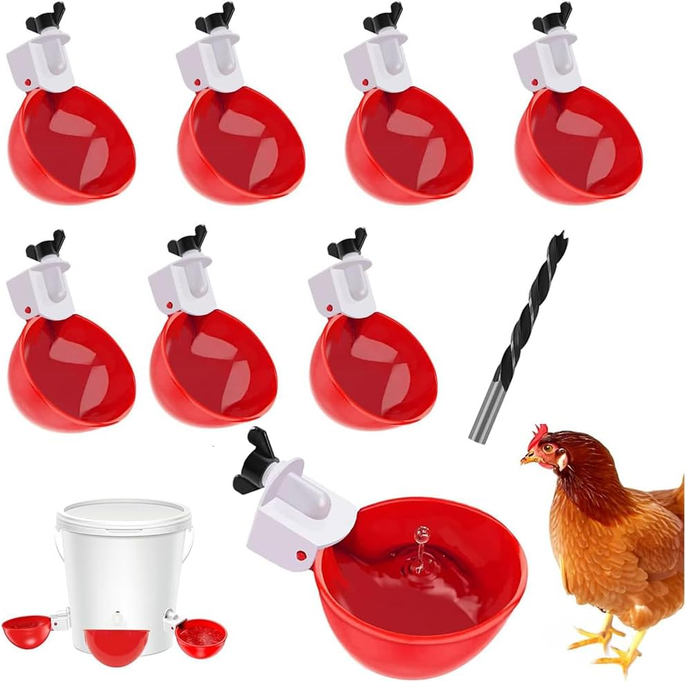 8-Pack Automatic Chicken Waterer Cups &ndash; Large Poultry Water Feeder with Tee Fittings for Ducks, Chicks, Turkeys, Geese, Bunnies & Birds (Red) image number 3