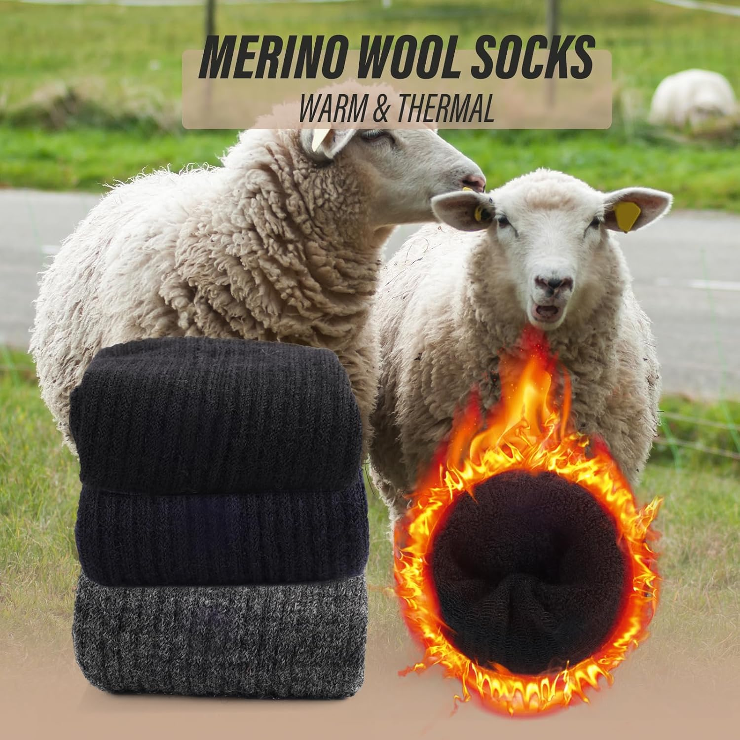 Viiotu Men'S Merino Wool Socks 3-Pack, 95.5% Merino Wool Warm Soft Breathable Moisture-Wicking Antibacterial Durable Merino Wool Socks Men Wool Socks - Black image number 3