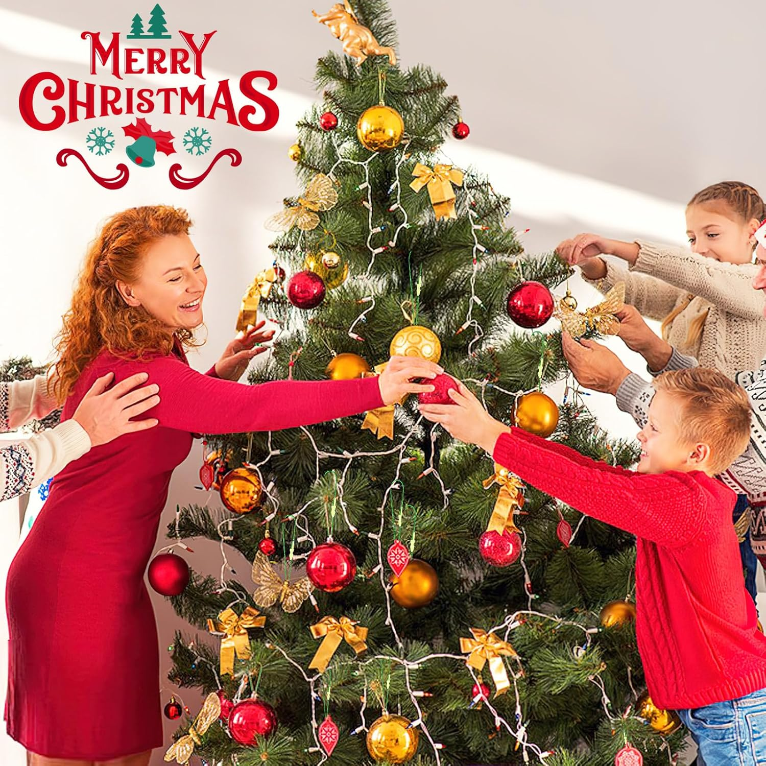 JUNEBRUSHS 600Pcs Christmas Ornament Hooks, Ornament Hangers with Snap Ornament String for Christmas Tree Holiday Party Hanging Decorations Ropes Easy and Fast Locking (Green) image number 5