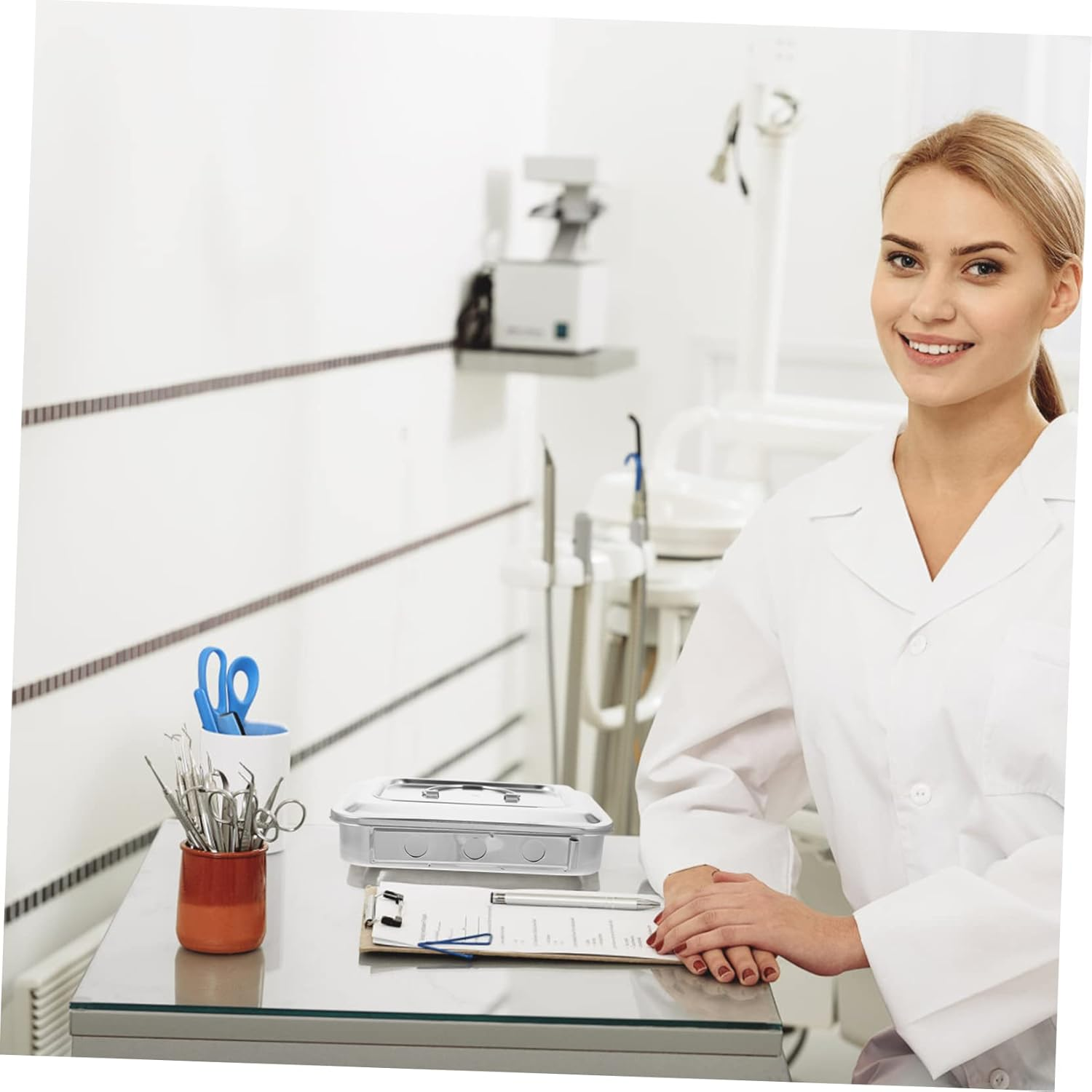 PLAFOPE Sterilization Box with Square Lid Stainless Steel Tray Compact Design High-Temperature Resistant Disinfection Tool for Makeup Tools and Instruments image number 1