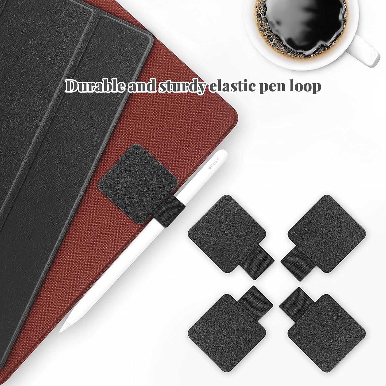 5 Pack Self Adhesive Pen Loop Holder Set for Notebooks Journals Planners, PU Leather Pencil Holder with Elastic Loop for Pens