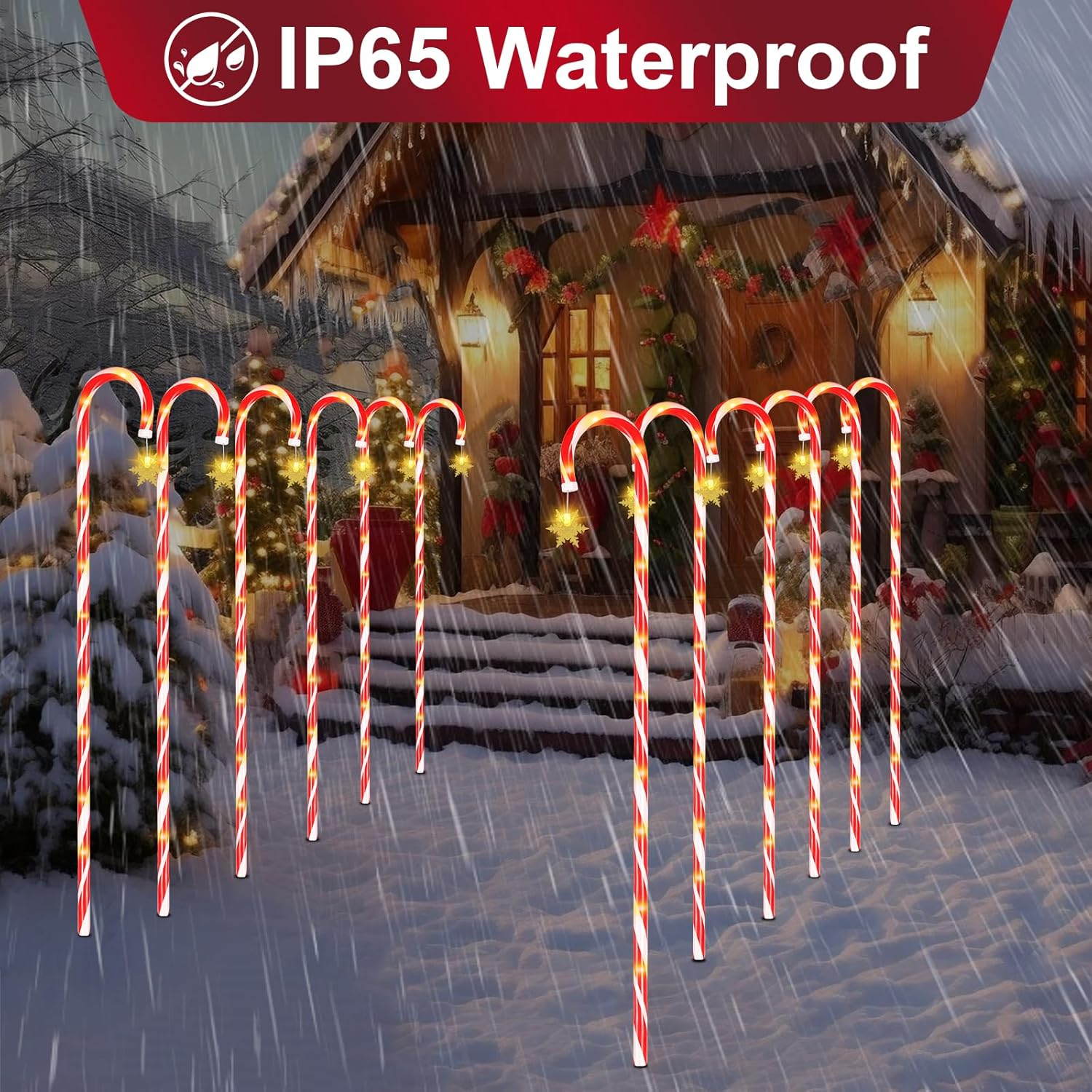 Ninonly 6 Pack Solar Christmas Candy Cane Lights, 1.2M Solar Christmas Garden Lights Outdoor, 8 Modes Waterproof Xmas Pathway Light USB Charging for Yard Patio Decorations