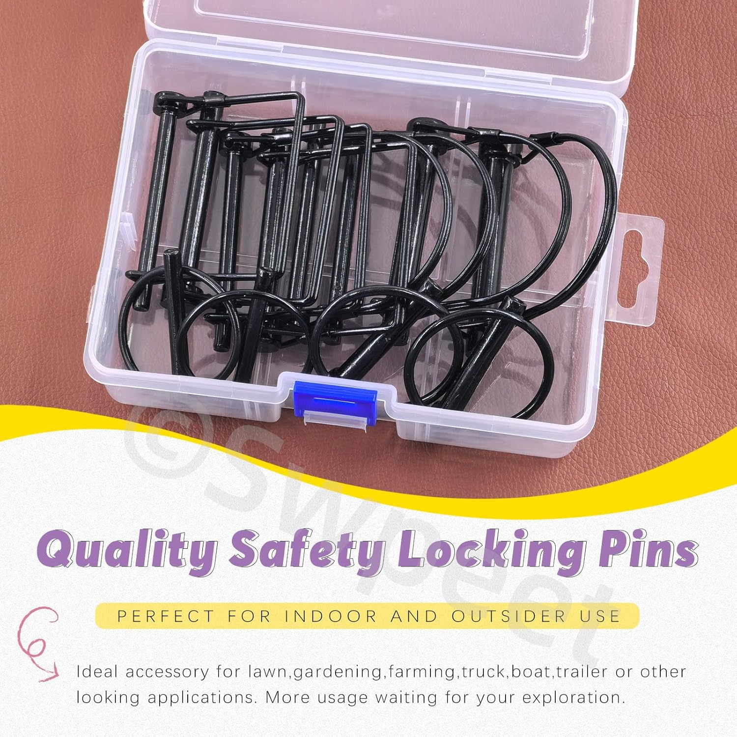 Swpeet 12Pcs 6 Sizes 1/4" 5/16" 3/8" Black Zinc Plated Heavy Duty Shaft Locking Pin Assortment Kit, Round/Square/Arch Safety Coupler Pin, Wire Lock Pin, Hitch Pto Pin for Trailers, Towing, Lawn image number 2