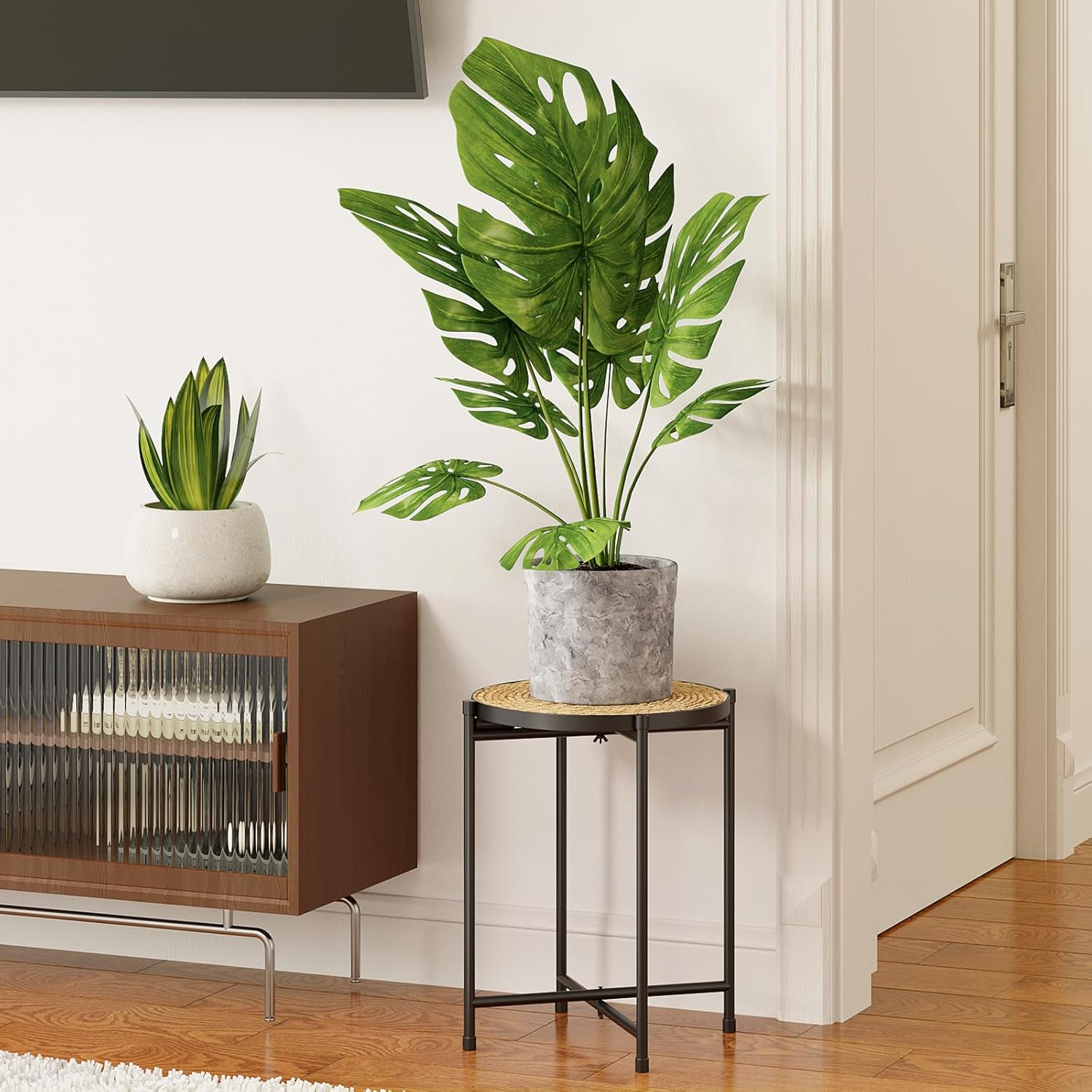 Bamworld Rattan Plant Stand Indoor,Round Plant Table for Large Plants,Tall Heavy Duty Plant Holder for Living Room Bedroom Balcony,Boho Rattan Decor image number 5