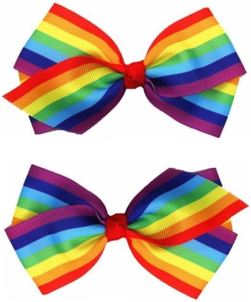2 Pcs Rainbow Hair Clips Hair Bow for Women Girls Rainbows Hairs Accessories Pride Day Hair Accessories,Ribbon Hair Clip,Clips and Barrettes (4Inch Rainbow) image number 4