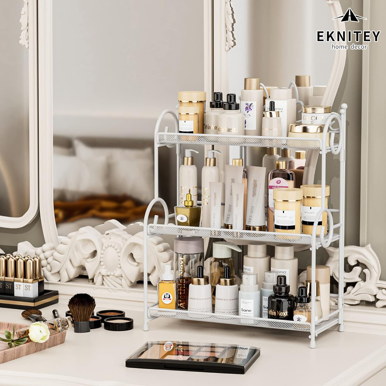 EKNITEY 3-Tier Bathroom Organizer - Sink Organizer Spice Rack for Countertop Storage, White (No Assembly)