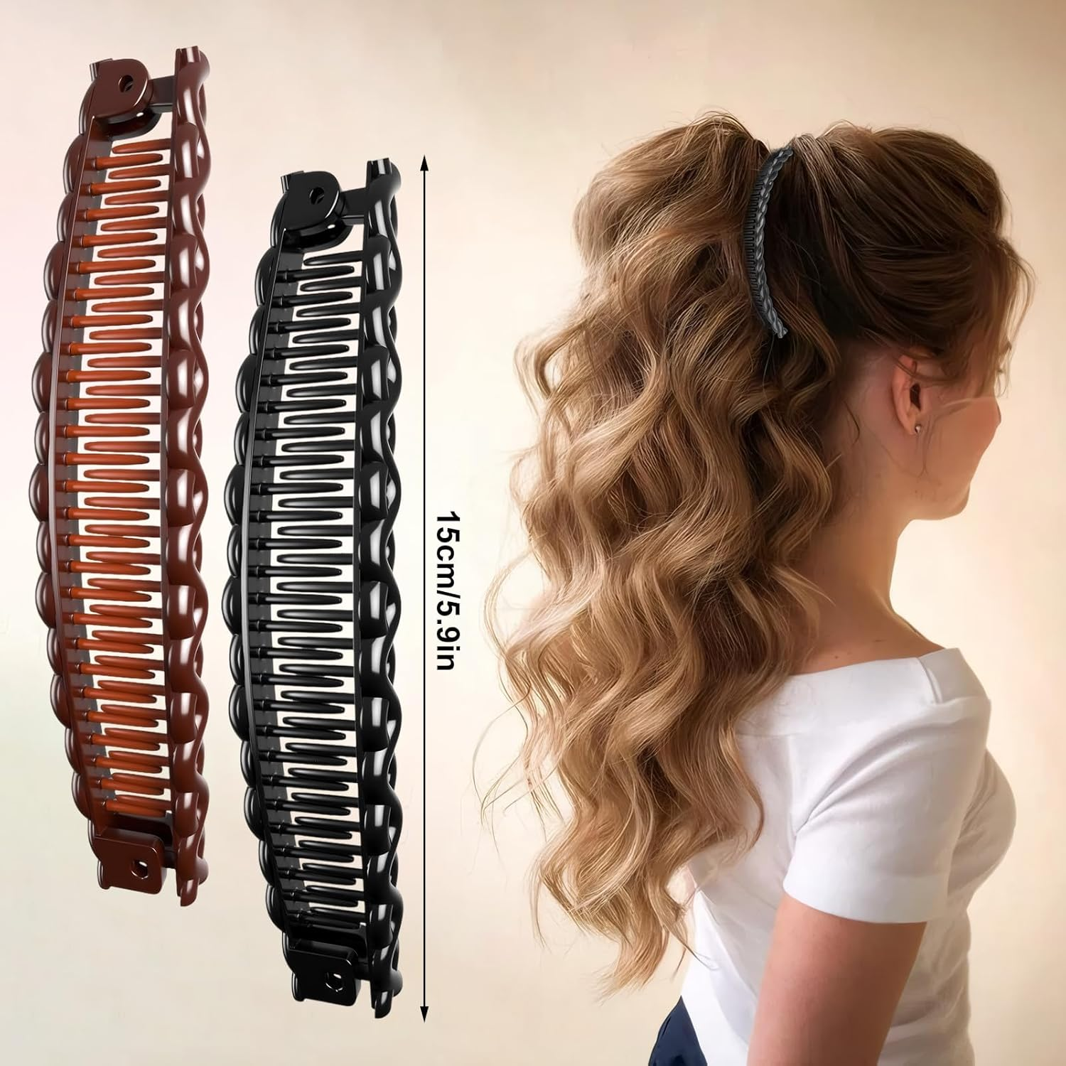 QESSUVNC Pack of 4 Large Banana Clips, Vintage Banana Clip Hair for Women and Girls, Suitable for Daily Life and Fashion Styling (Brown and Black) image number 6