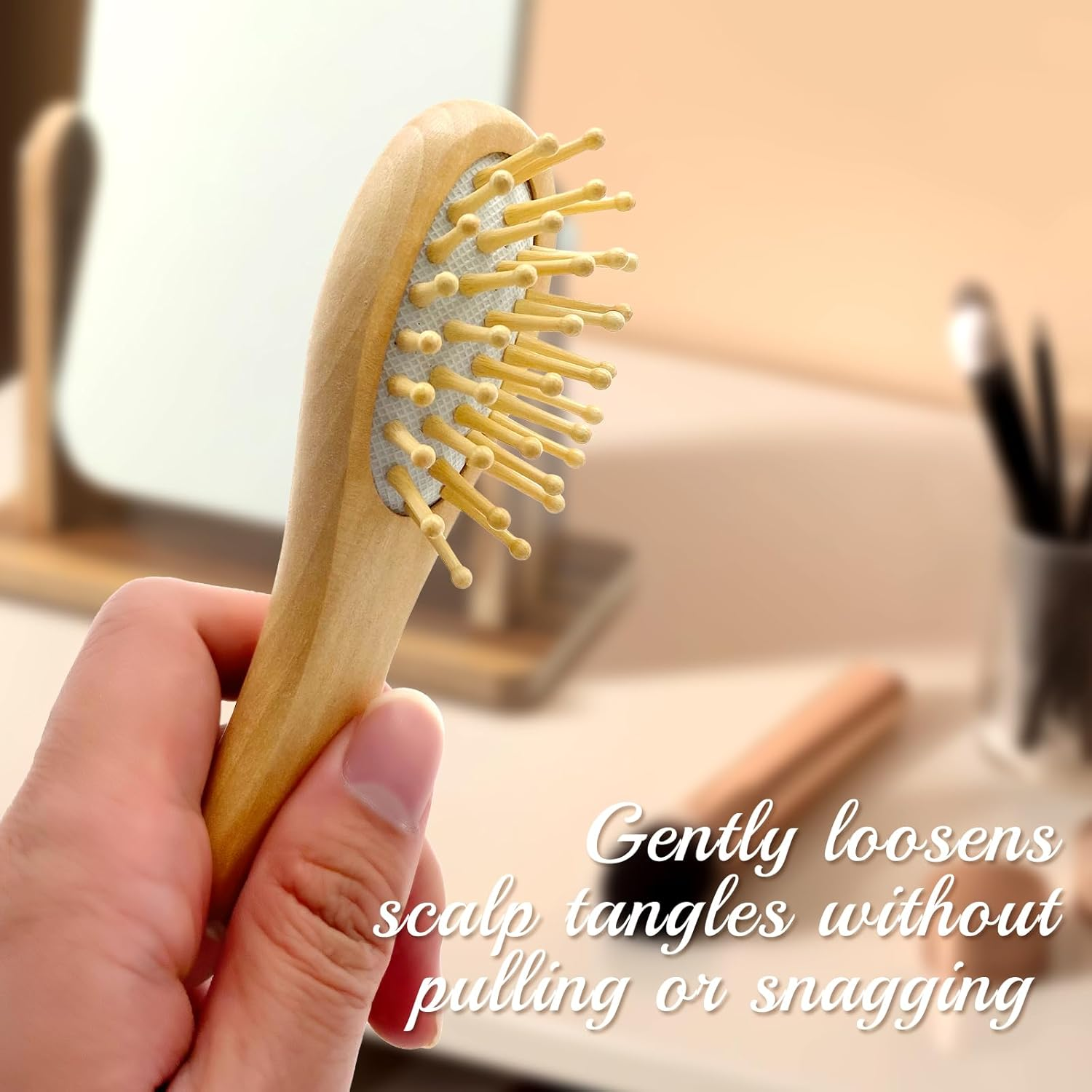 HUTRADE Pack of 2 Wooden Mini Hair Brush, Children'S Hair Brush, Small Bamboo Hair Brush for Travel, Wooden Hair Brush for Women, Men, Children, All Hair Types image number 3